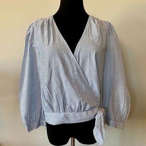 Madewell wrap blouse, blue/white stripe, L, EUC